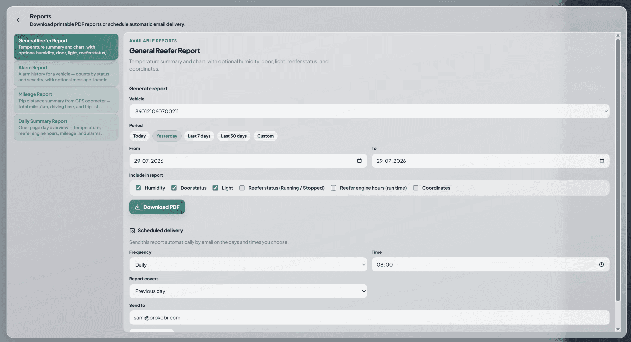 Reefer monitoring alert preferences for email, SMS and call notifications