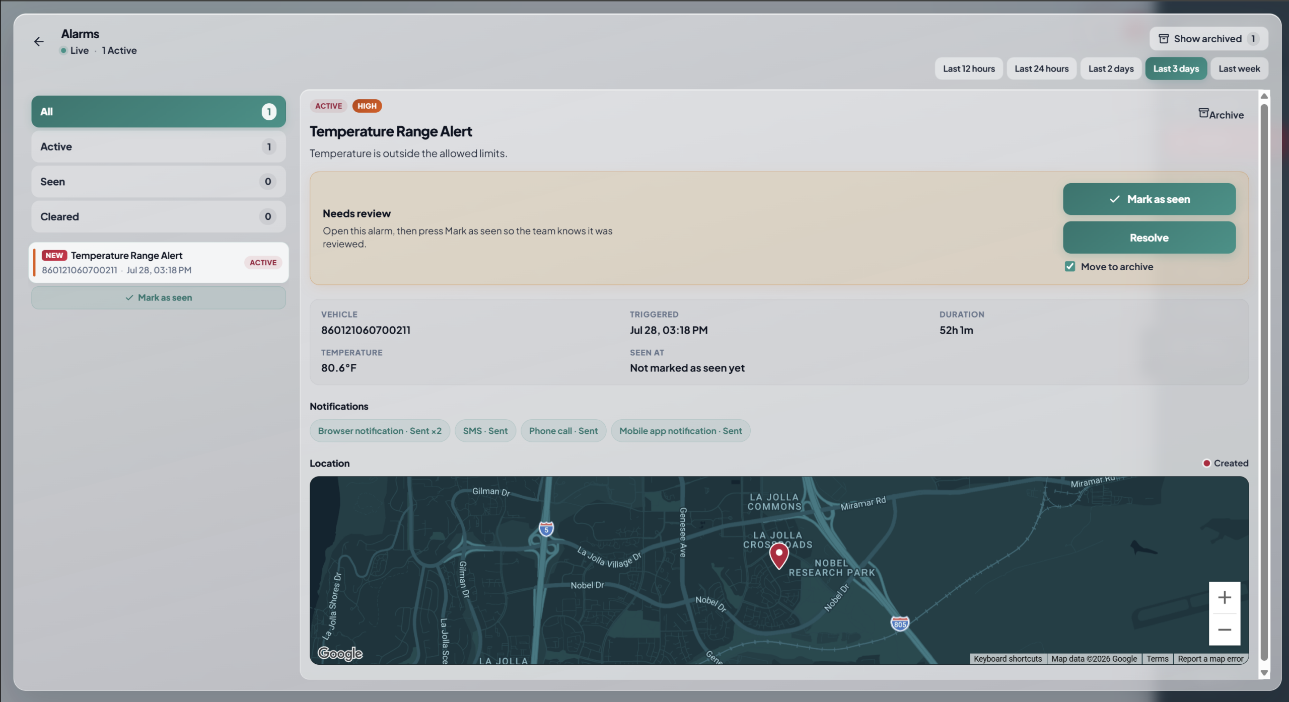 Alarm History Page